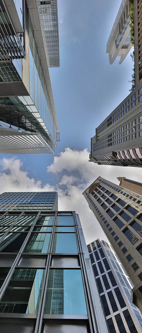 the Low angle of office buildings in Hong Kong